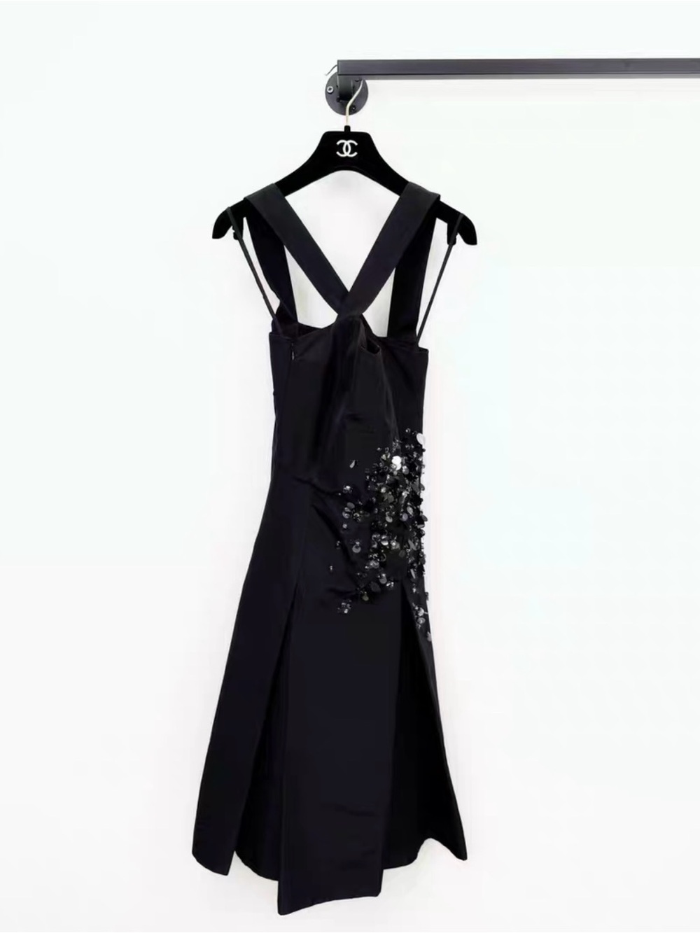 🚩steal Prada Black Embellished Strappy Midi Dress